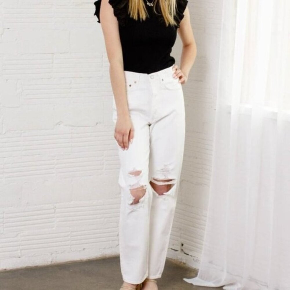 AGOLDE 90's Organic Denim Rip Destroyed Jeans Vanish White